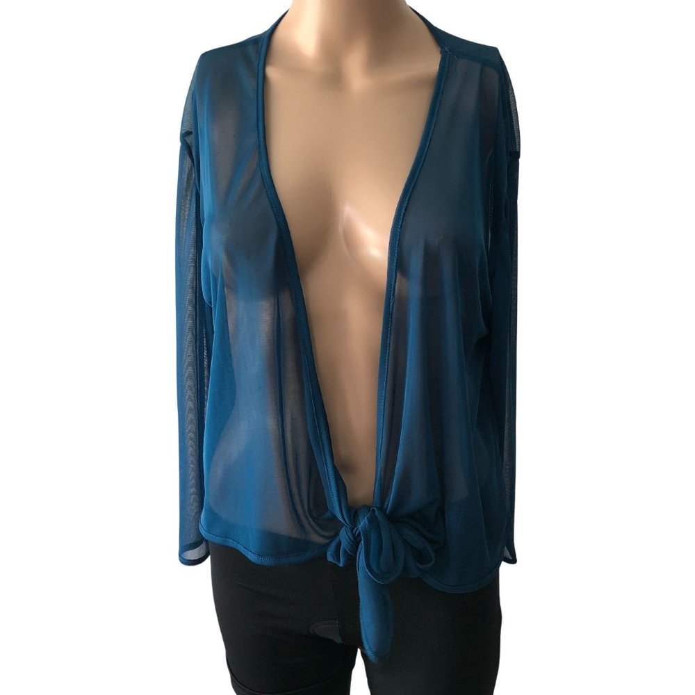 Reina Sheer Sea Blue Wrap Top Made in USA size 2